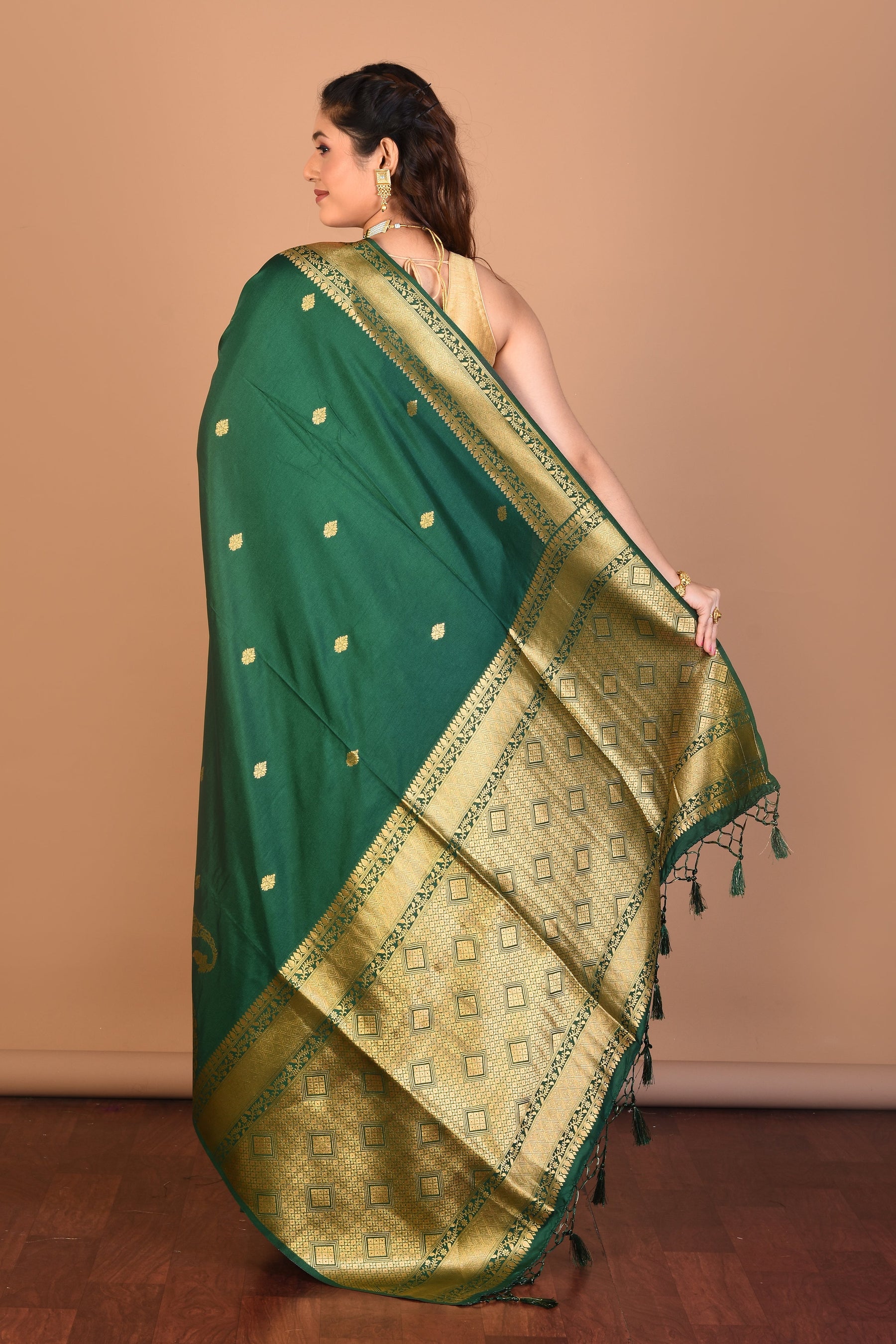 Bottle Green Blended Art Silk Saree with Blouse Piece - Keya Seth Exclusive