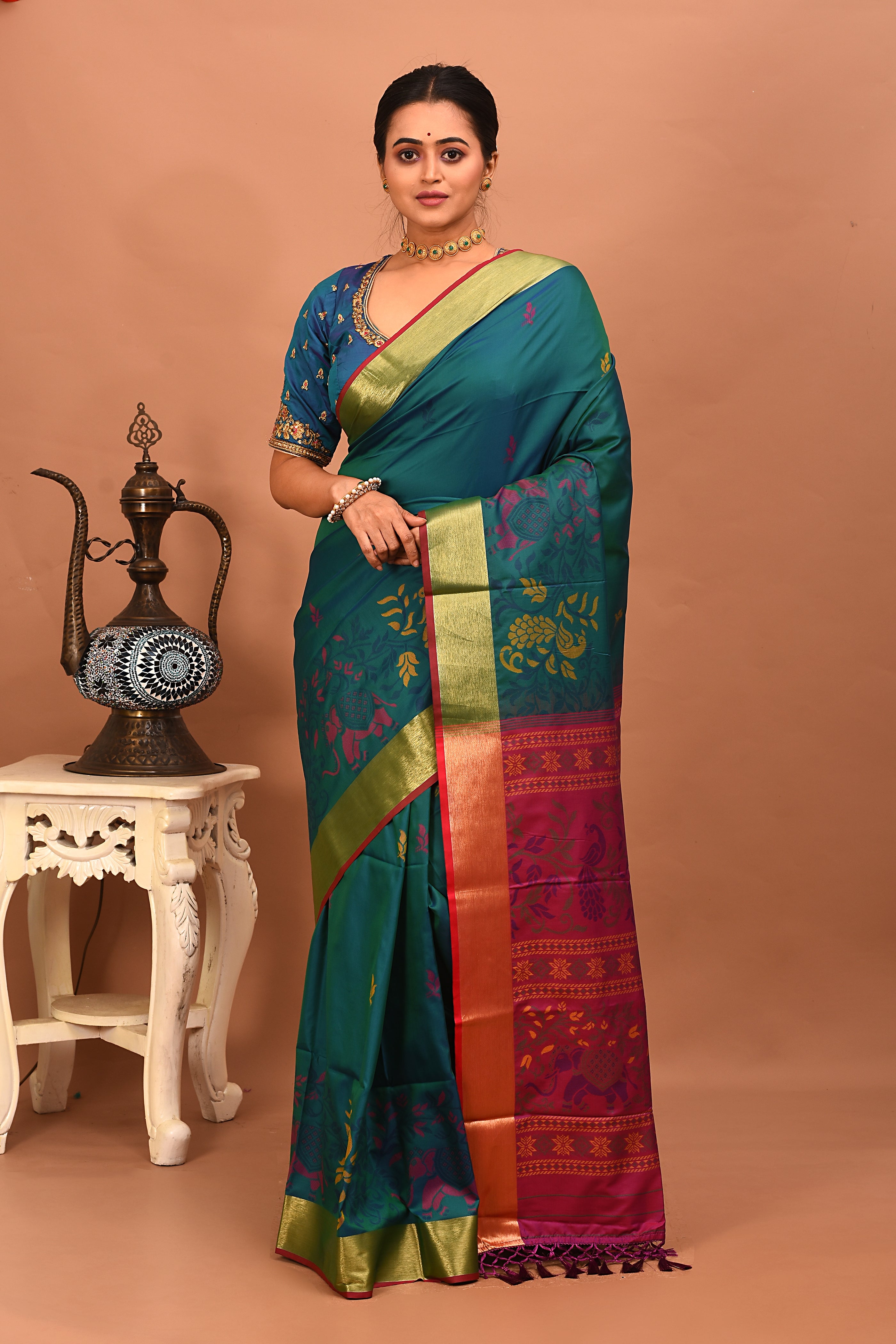 Blue Blended Bangalore Silk Saree - Keya Seth Exclusive