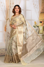 Load image into Gallery viewer, Cream Crushed Tissue Saree
