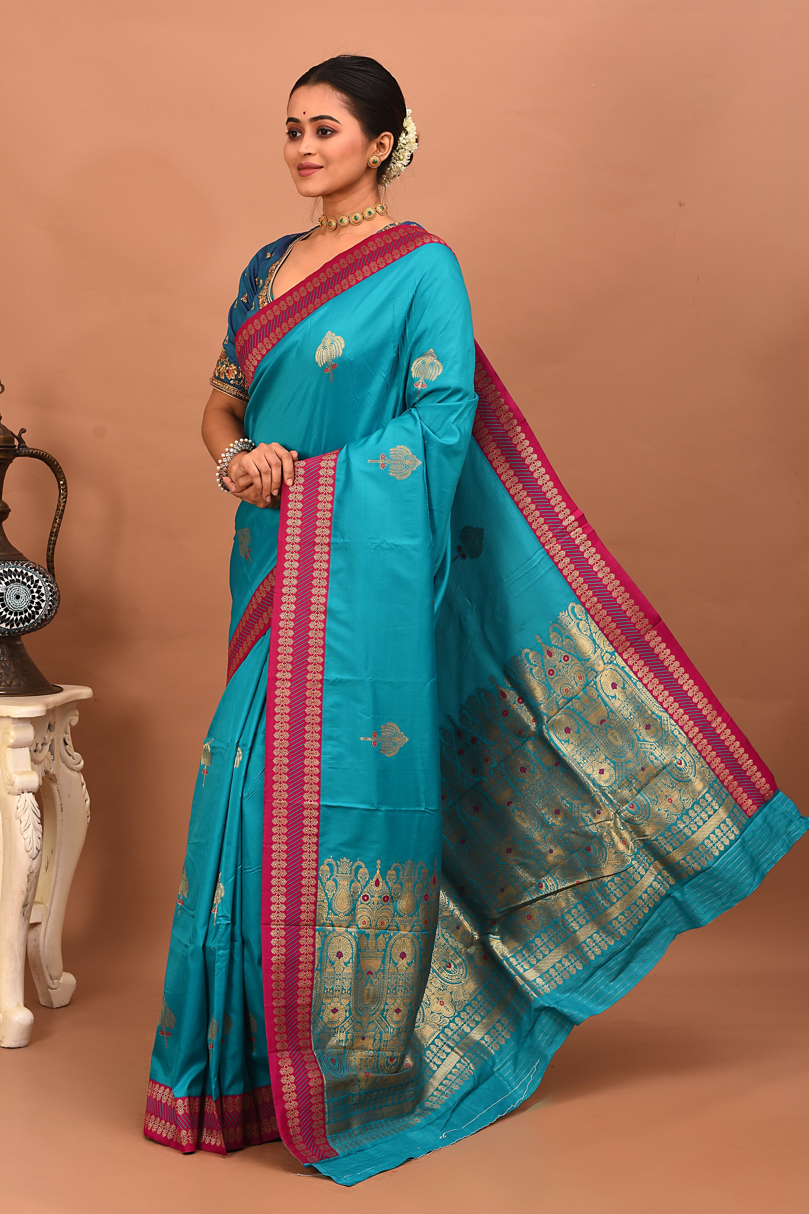 Sea Green Blended Silk Saree - Keya Seth Exclusive