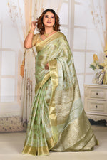 Load image into Gallery viewer, Sea Green Crushed Tissue Saree
