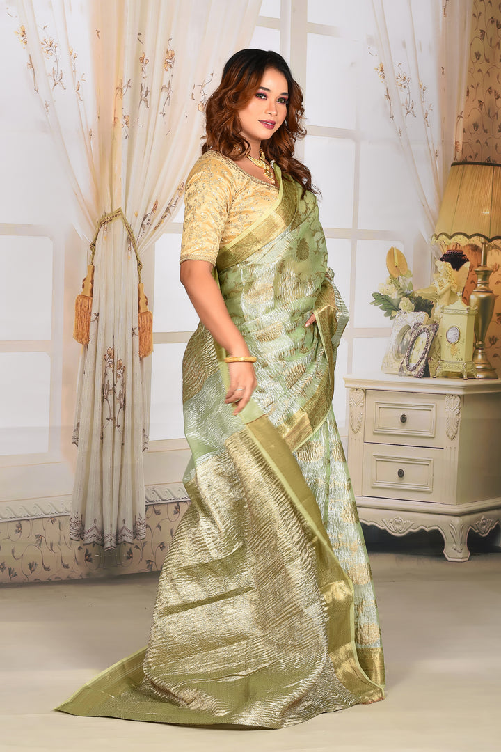 Sea Green Crushed Tissue Saree