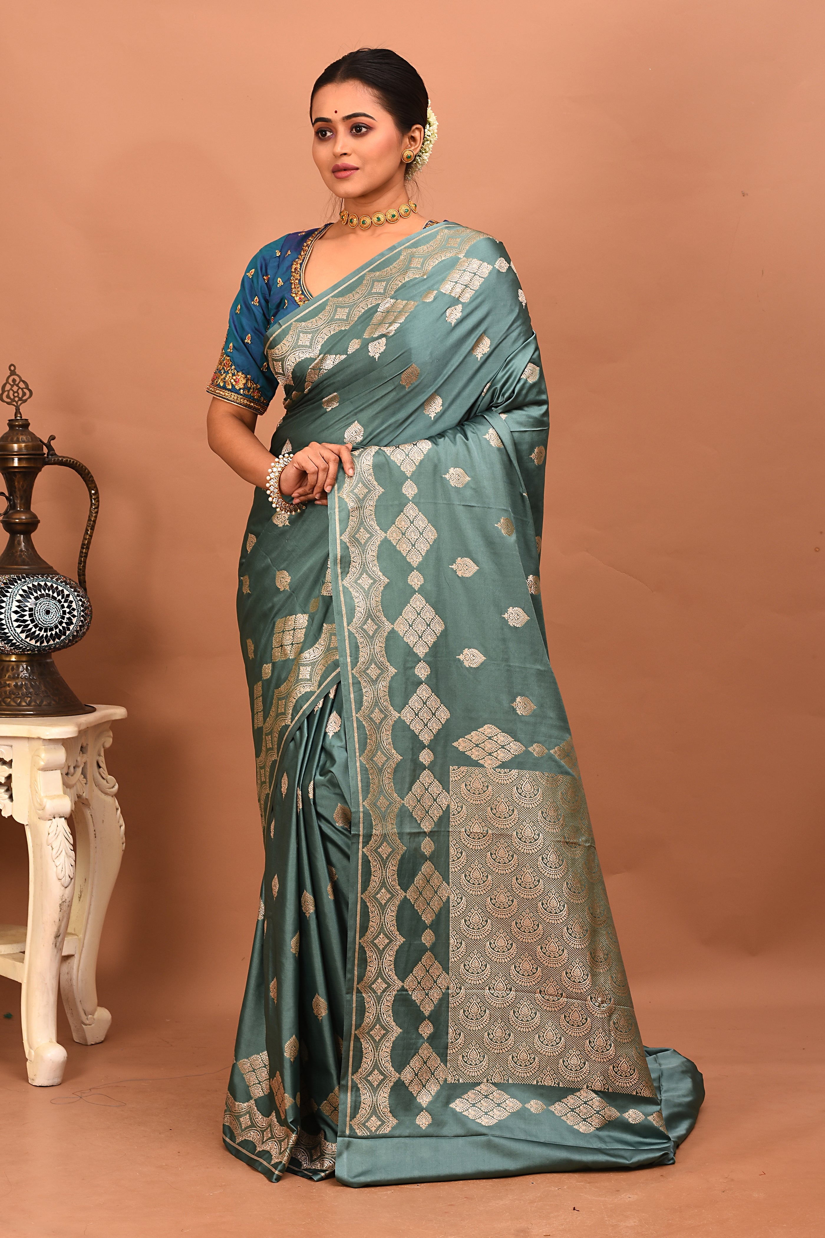 Green Blended Mashru Silk Saree - Keya Seth Exclusive