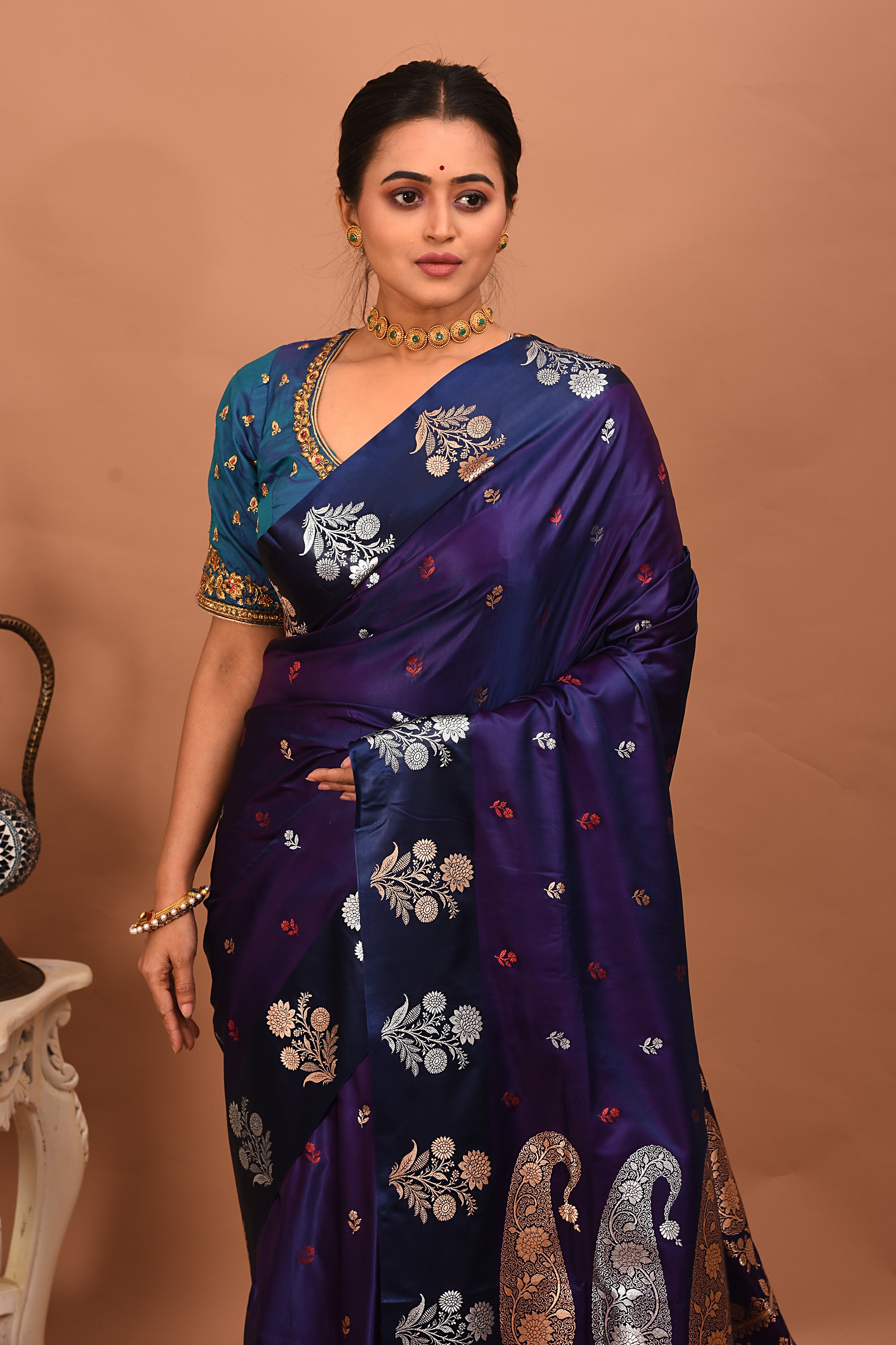 Purple Blended Satin Silk Saree - Keya Seth Exclusive