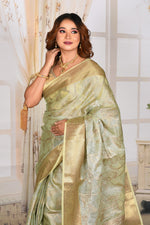 Load image into Gallery viewer, Mint Green Crushed Tissue Saree
