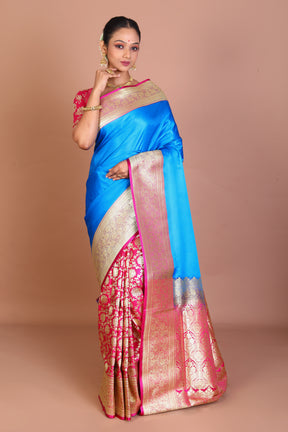 Half & Half Blue with Pink Blended Banarasi Saree - Keya Seth Exclusive