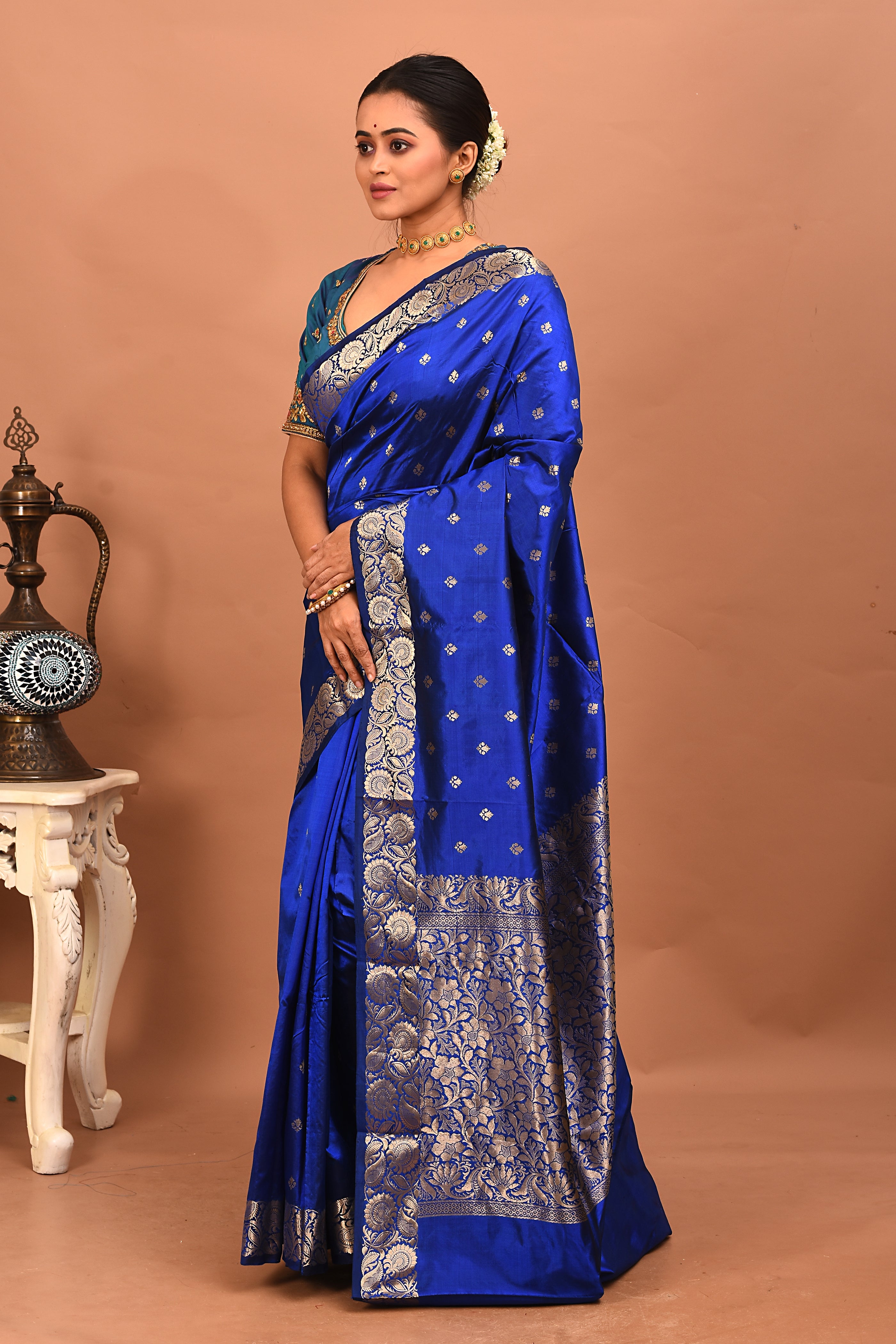 Blue Pure Katan Silk Saree - Keya Seth Exclusive