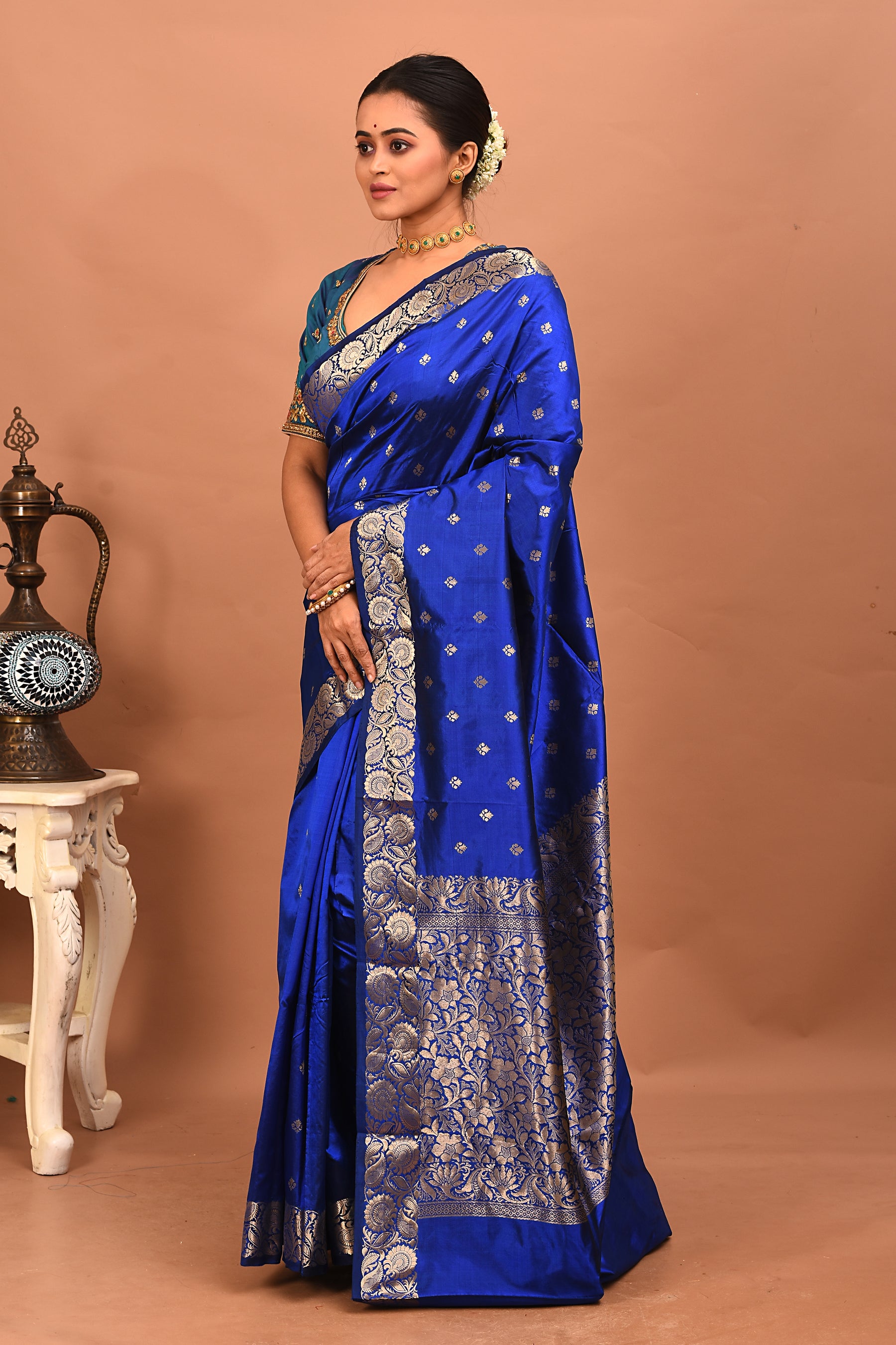 Blue Pure Katan Silk Saree - Keya Seth Exclusive