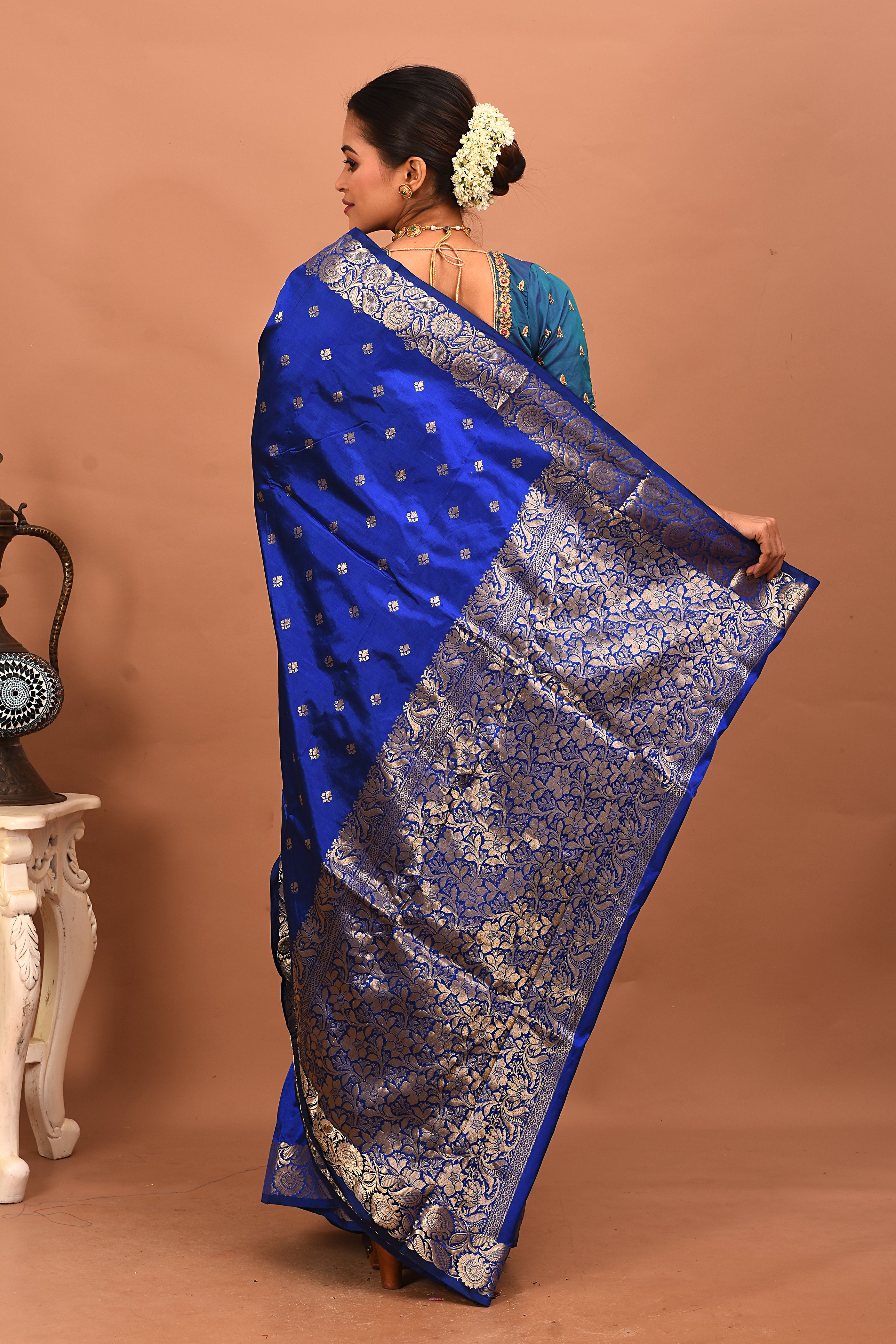 Blue Pure Katan Silk Saree - Keya Seth Exclusive