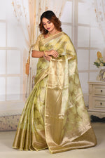 Load image into Gallery viewer, Light Yellow Crushed Tissue Saree
