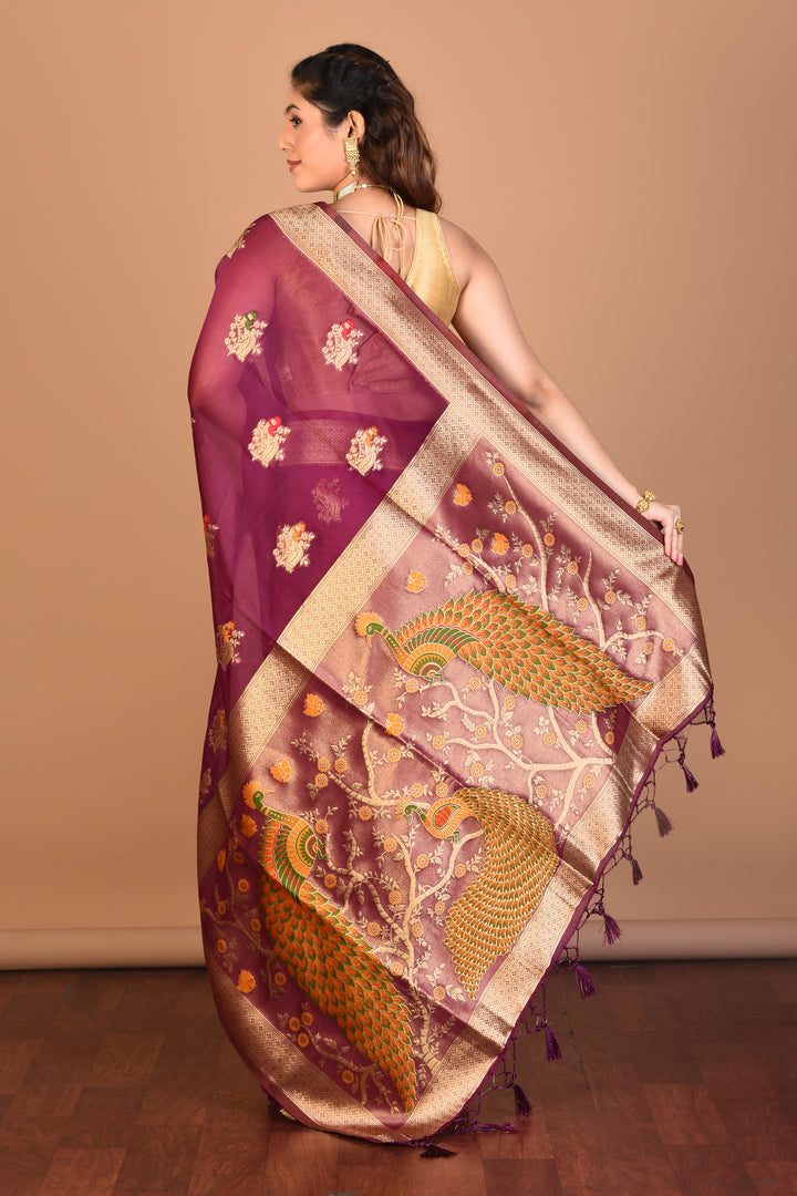 Magenta Organza Silk Saree with Blouse Piece - Keya Seth Exclusive