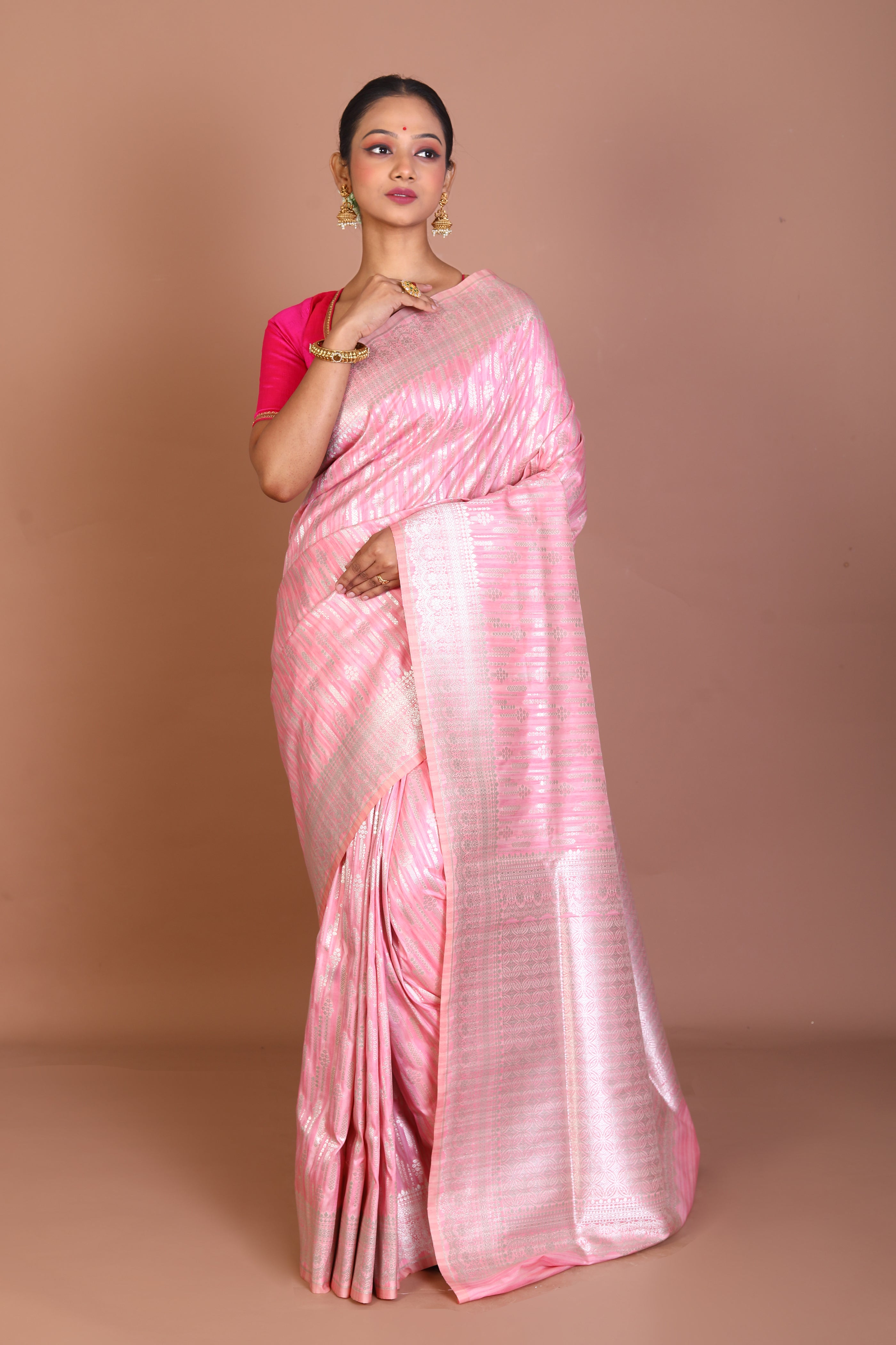 Pink Semi Katan  Saree - Keya Seth Exclusive