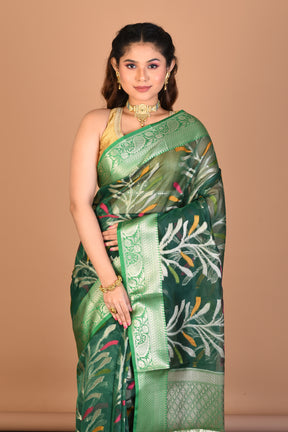 Green Organza Silk Saree with Blouse Piece - Keya Seth Exclusive