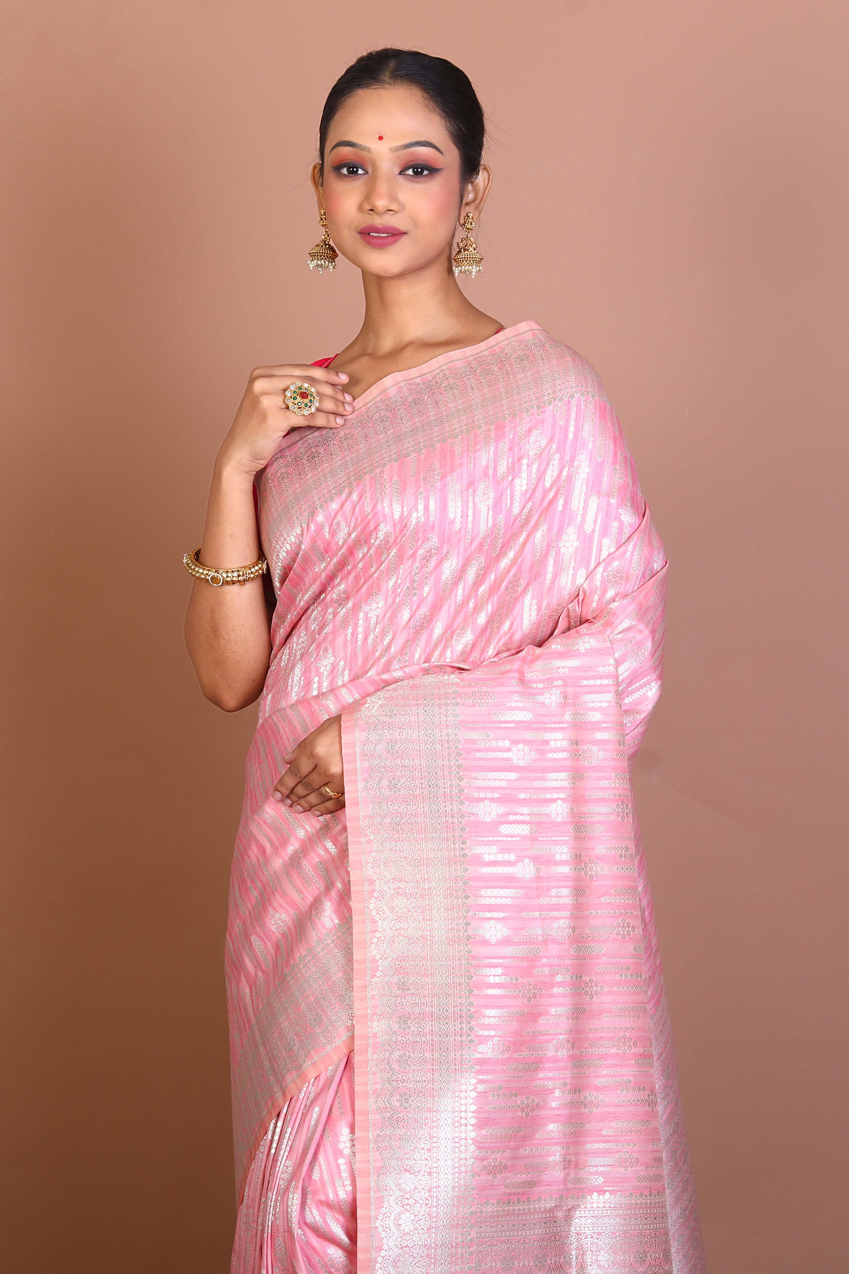 Pink Semi Katan  Saree - Keya Seth Exclusive