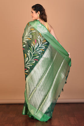 Green Organza Silk Saree with Blouse Piece - Keya Seth Exclusive