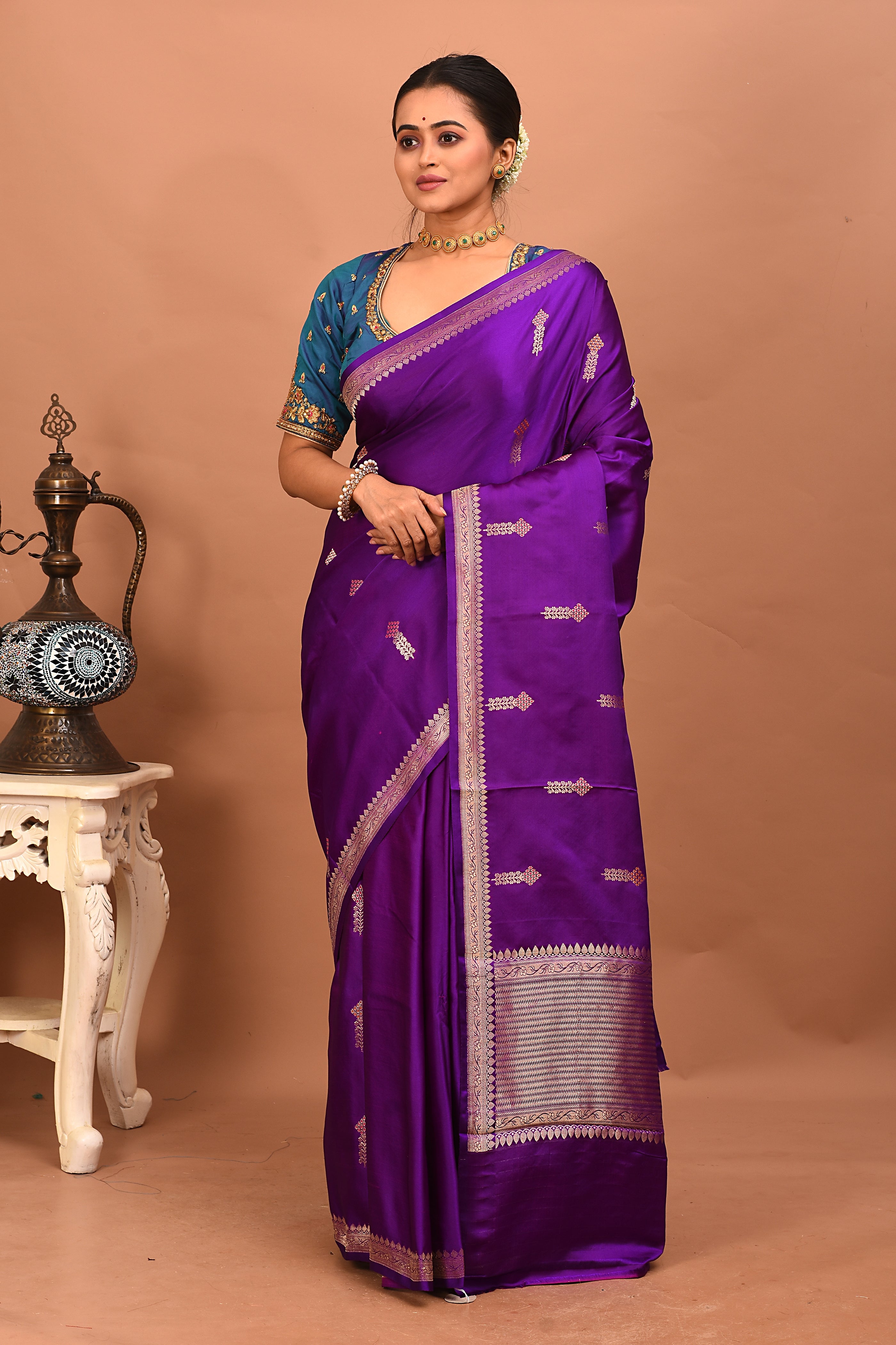 Purple Pure Mushroo Katan Silk Saree - Keya Seth Exclusive
