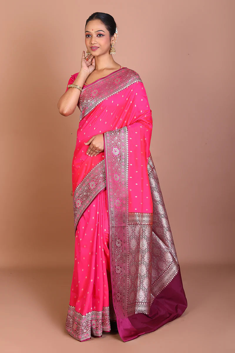 Pink Blended Semi Katan Saree - Keya Seth Exclusive
