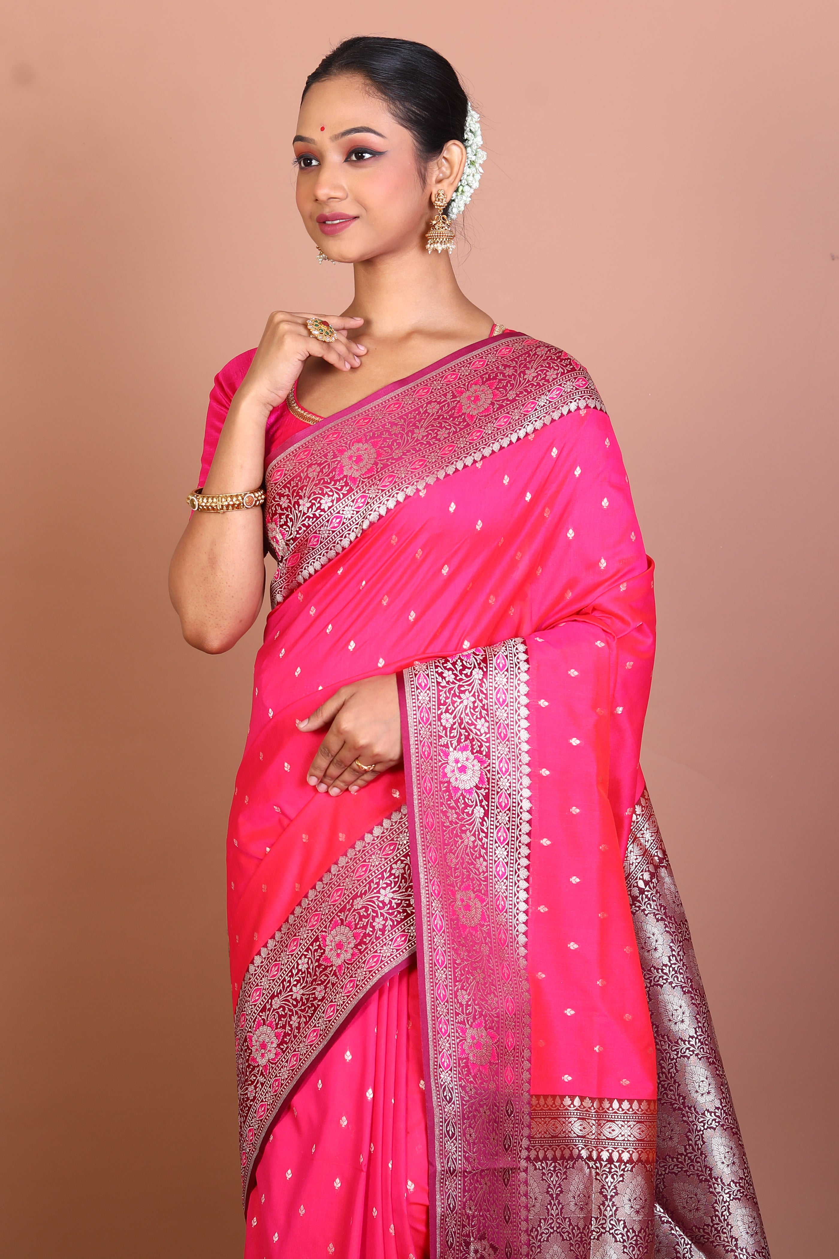 Pink Blended Semi Katan Saree - Keya Seth Exclusive