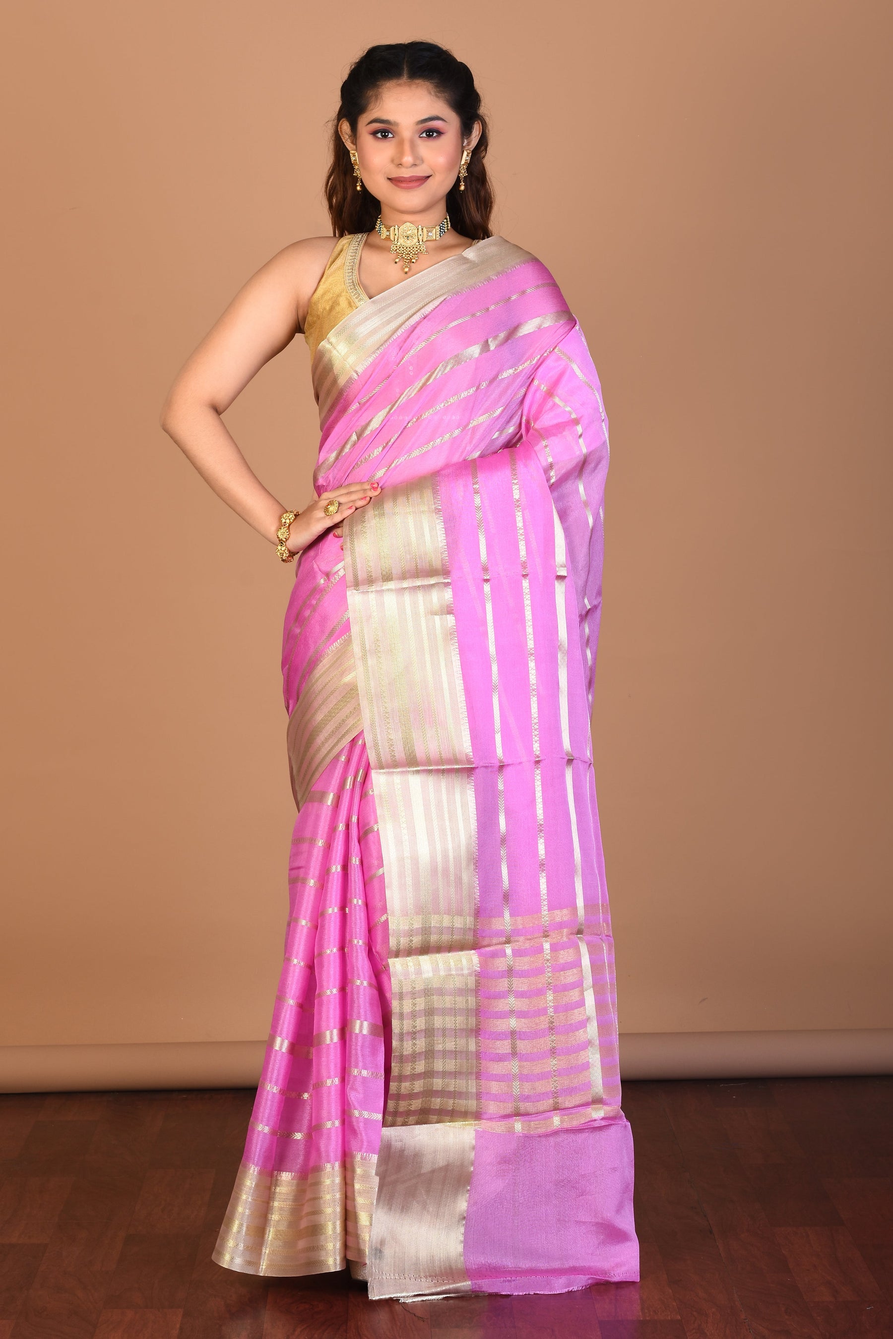 Pink Tissue Silk Saree with Blouse Piece - Keya Seth Exclusive