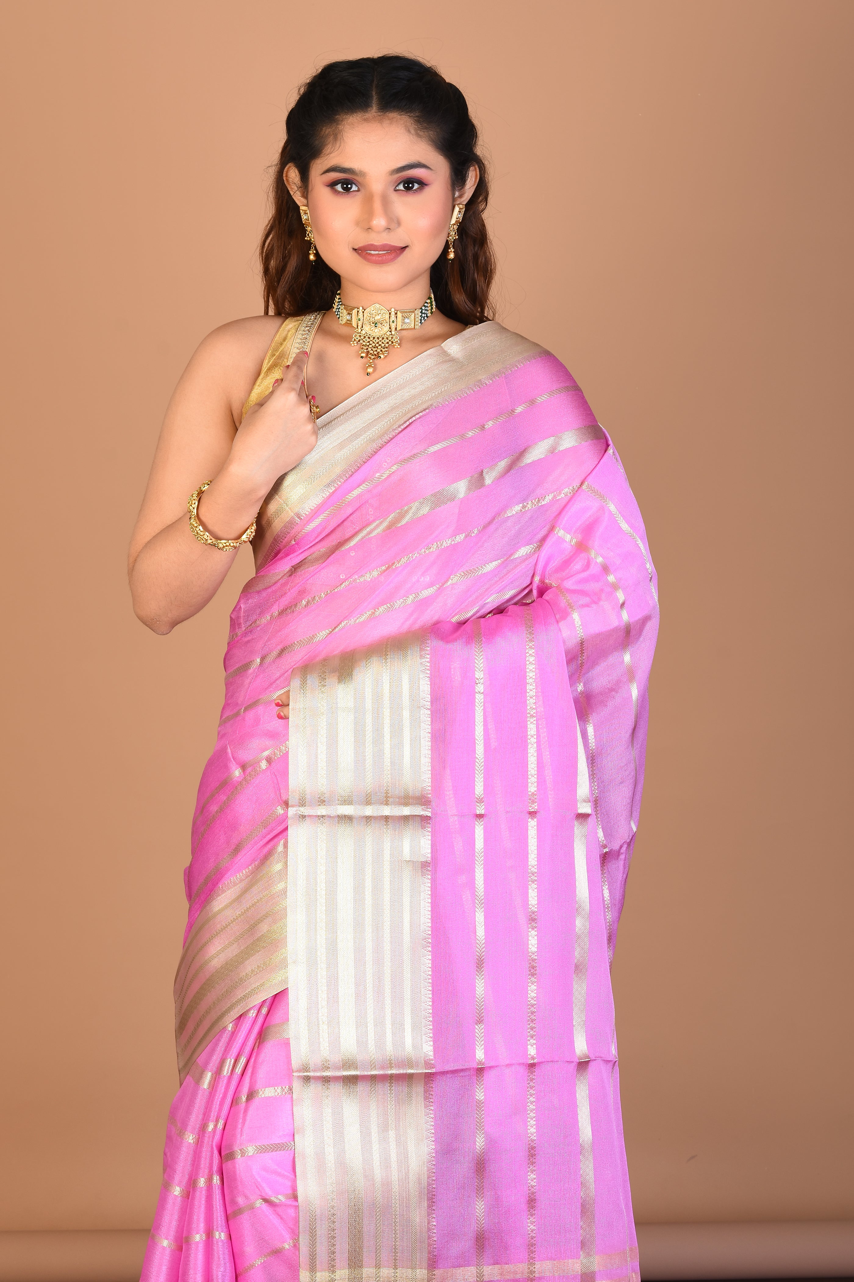 Pink Tissue Silk Saree with Blouse Piece - Keya Seth Exclusive