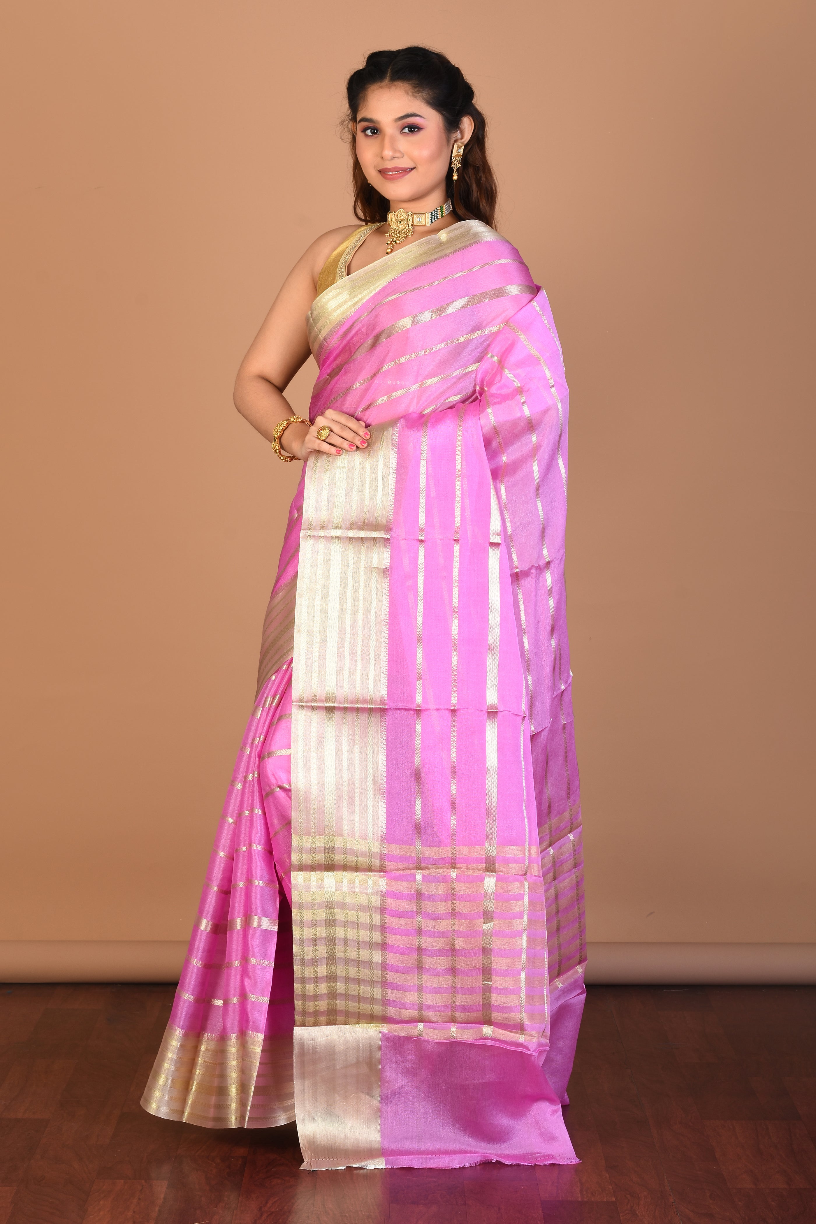 Pink Tissue Silk Saree with Blouse Piece - Keya Seth Exclusive