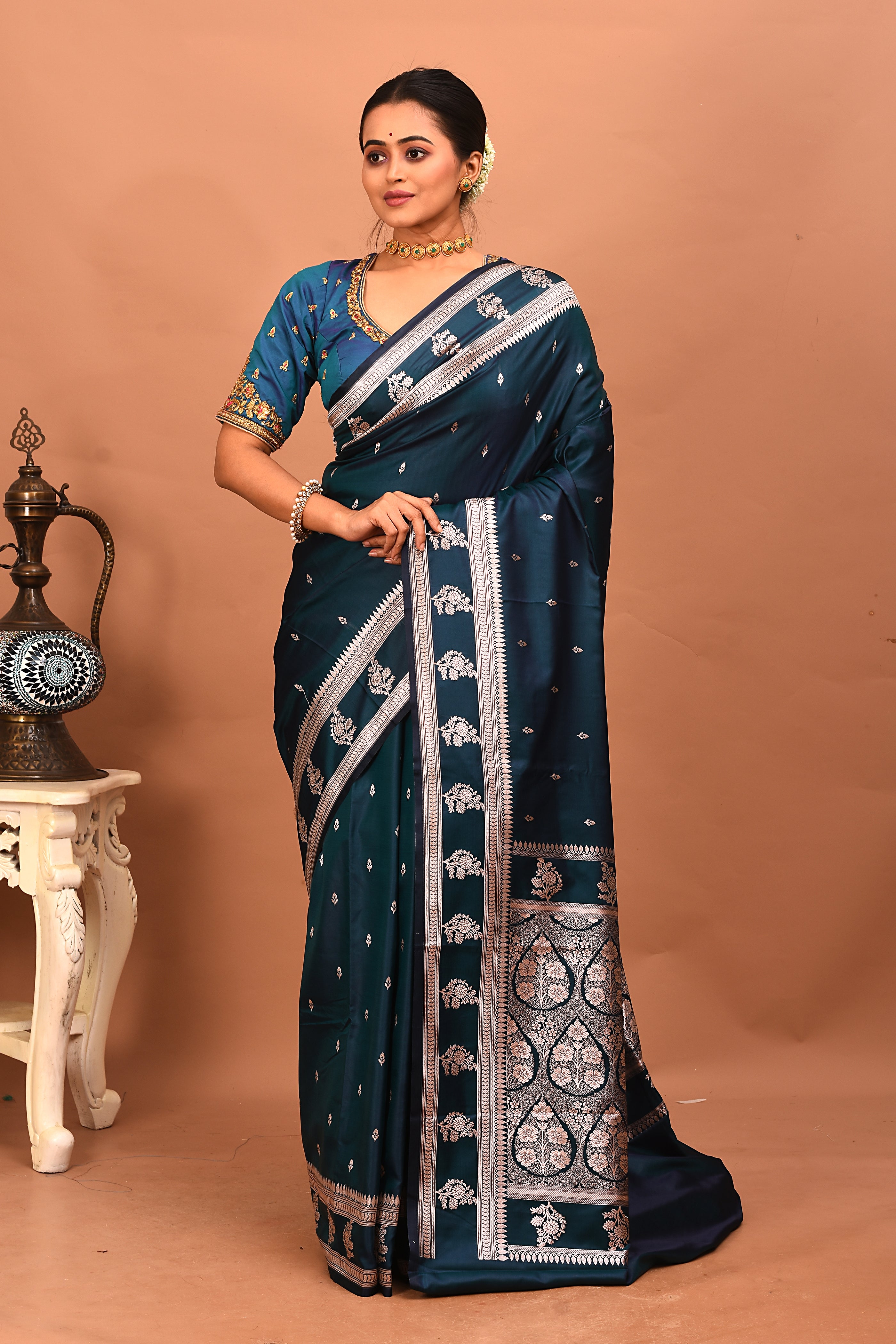 Blue Blended Mashru Silk Saree - Keya Seth Exclusive