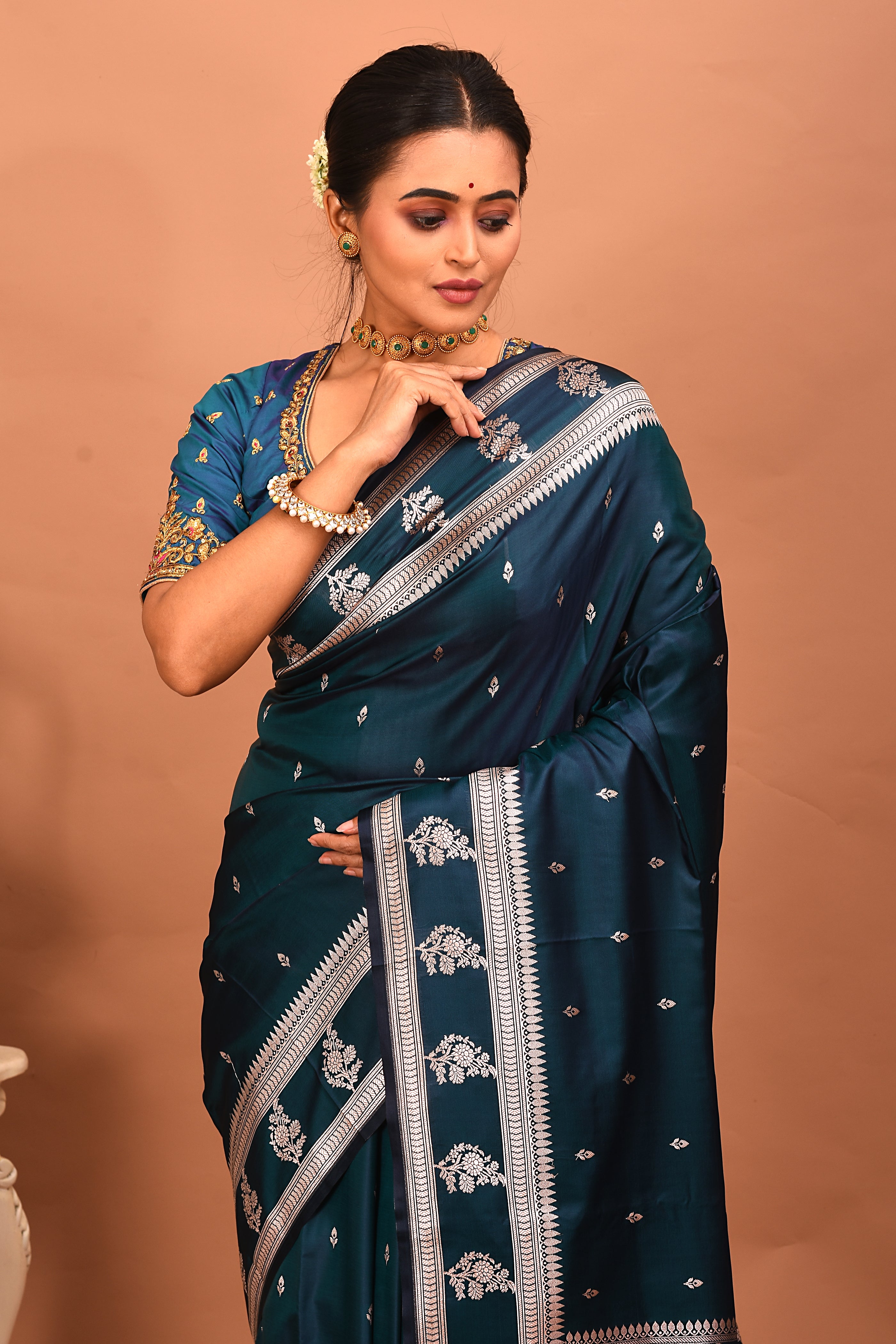 Blue Blended Mashru Silk Saree - Keya Seth Exclusive