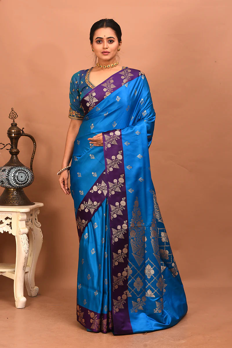 Blue Blended Mashru Silk Saree - Keya Seth Exclusive