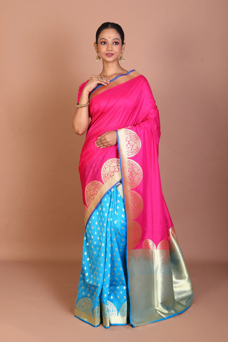Pink & Blue Half & Half Blended Uppada Saree - Keya Seth Exclusive