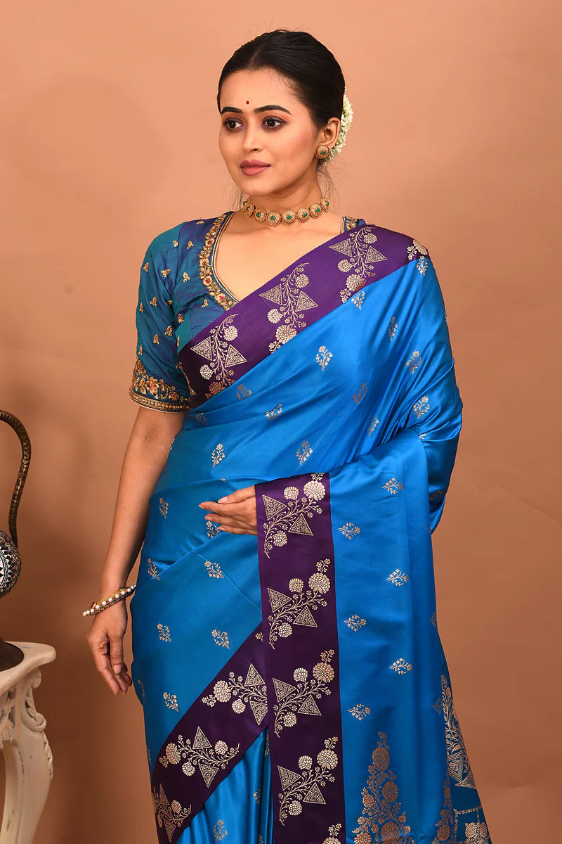 Blue Blended Mashru Silk Saree - Keya Seth Exclusive