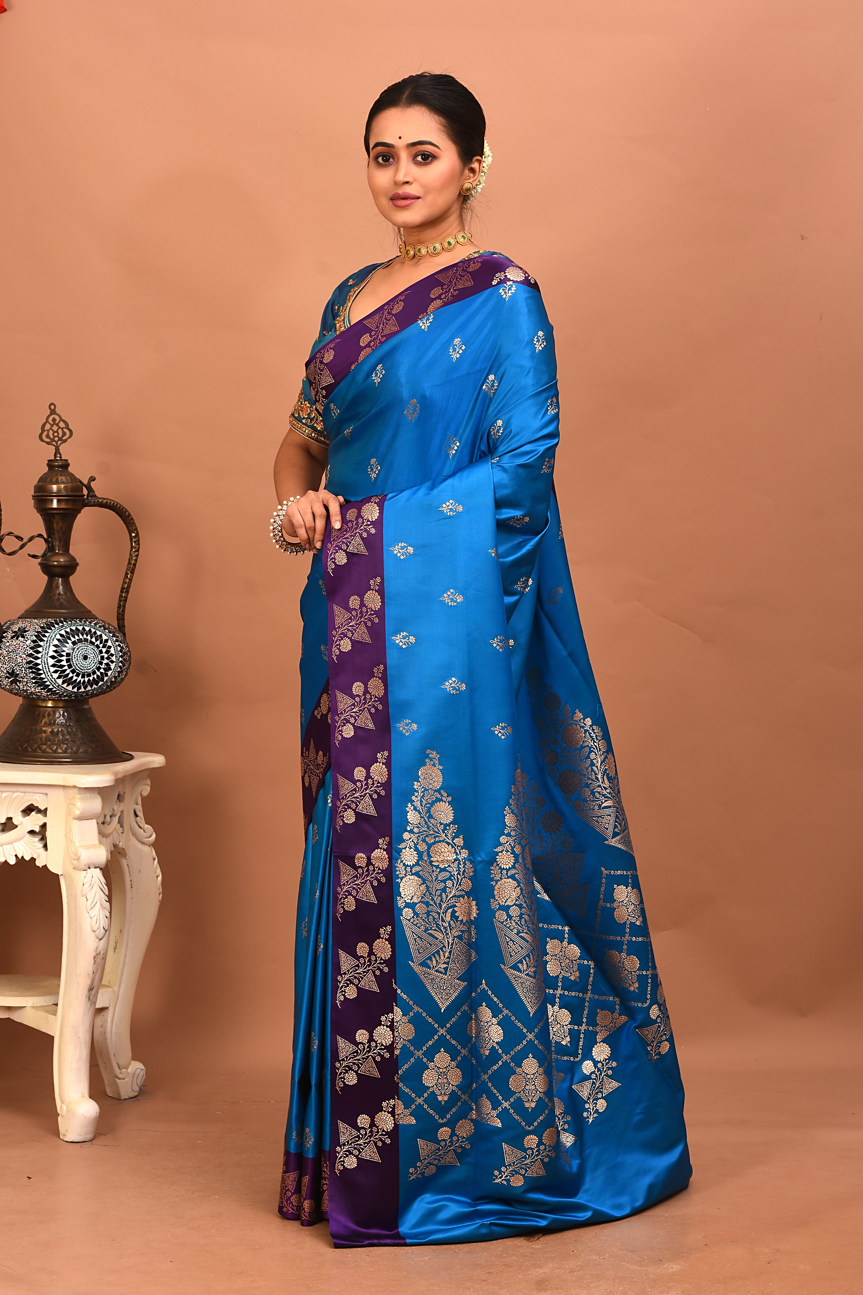Blue Blended Mashru Silk Saree - Keya Seth Exclusive