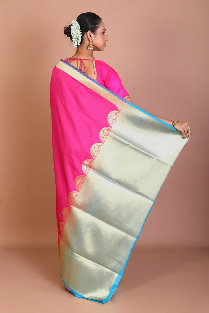 Pink & Blue Half & Half Blended Uppada Saree - Keya Seth Exclusive