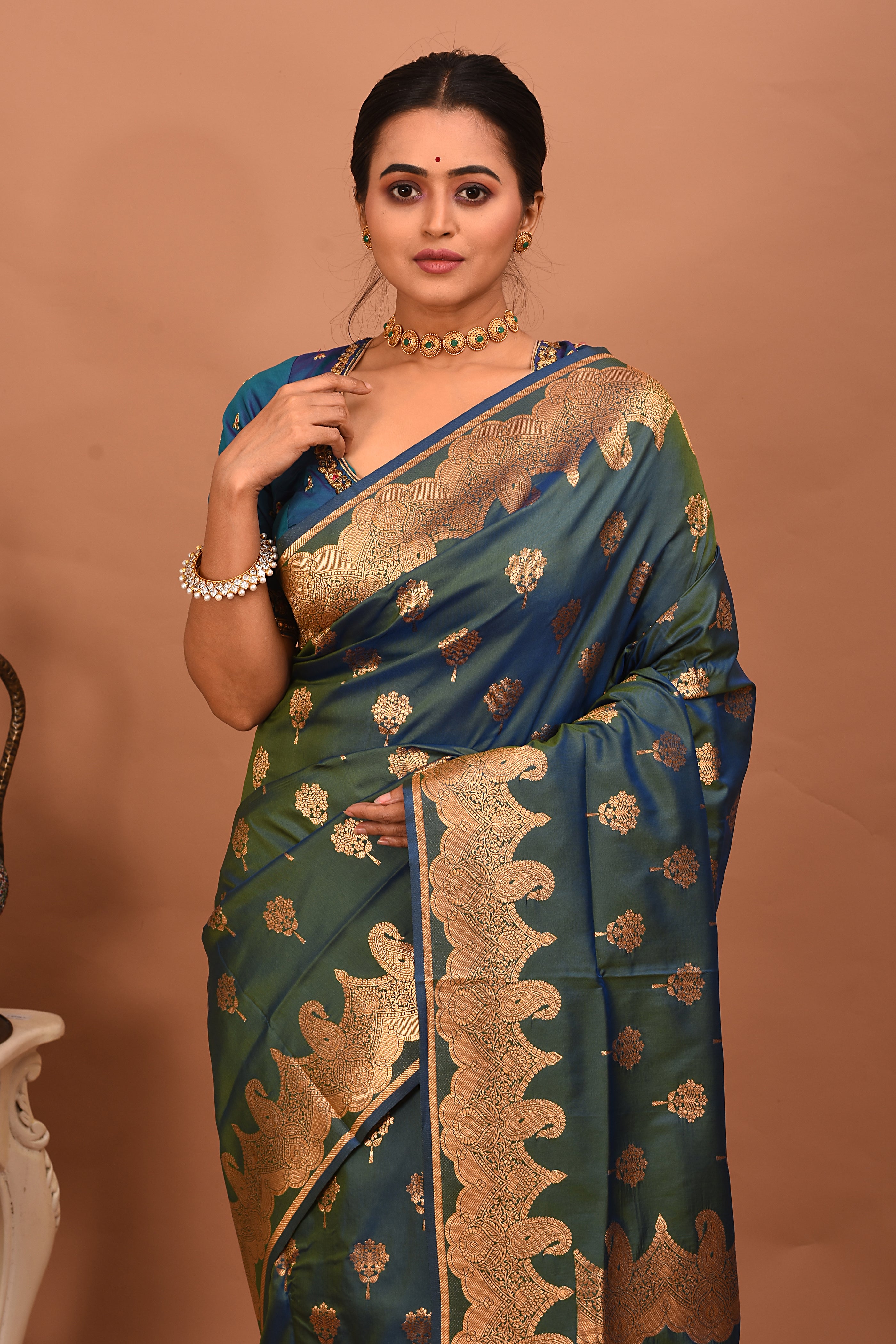Blue Dual Tone Blended Katan Silk Saree - Keya Seth Exclusive