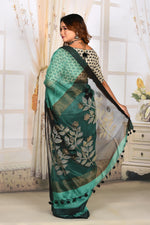 Load image into Gallery viewer, Sea Green Linen Handloom Saree - Keya Seth Exclusive
