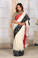 Load image into Gallery viewer, White with Ganga-Jamuna Floral Border Cotton Handloom Saree
