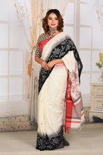 Load image into Gallery viewer, White with Ganga-Jamuna Floral Border Cotton Handloom Saree
