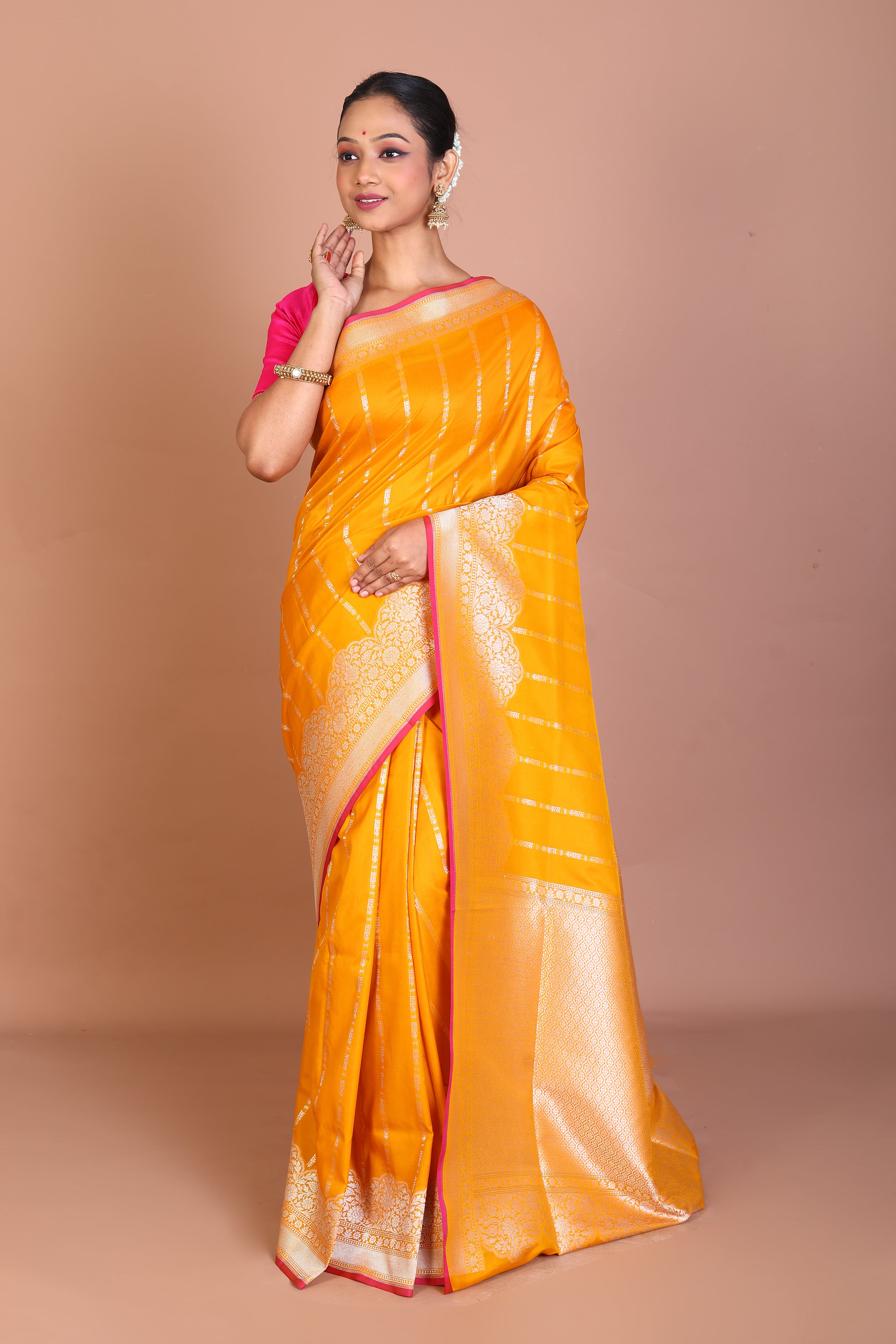 Mustard Semi Katan Saree - Keya Seth Exclusive