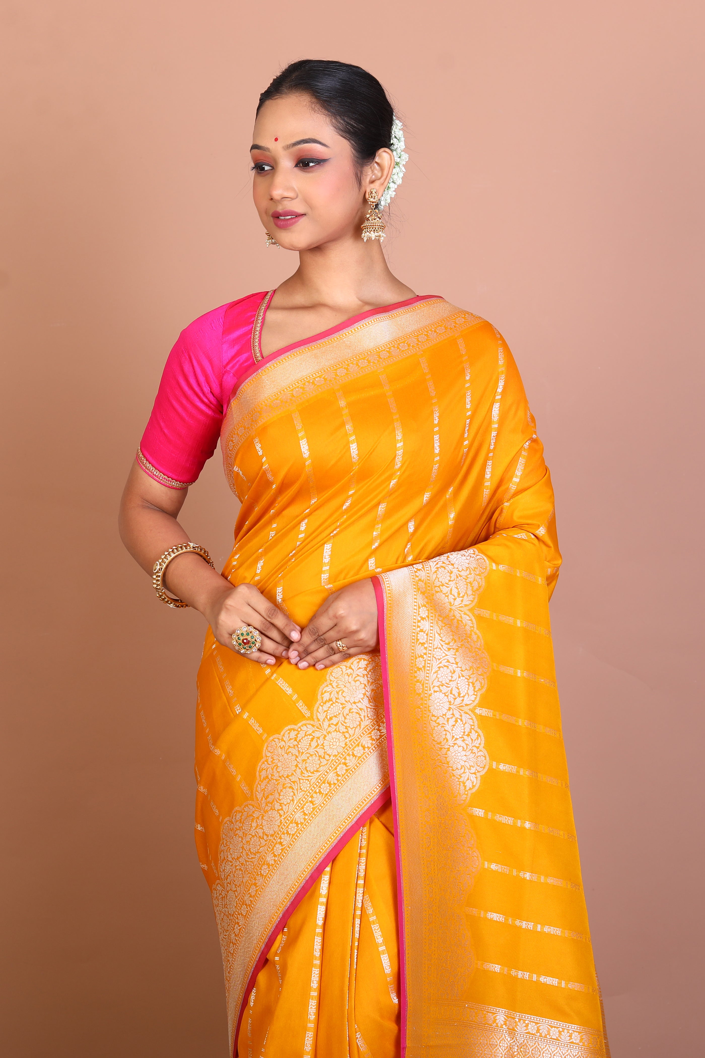 Mustard Semi Katan Saree - Keya Seth Exclusive