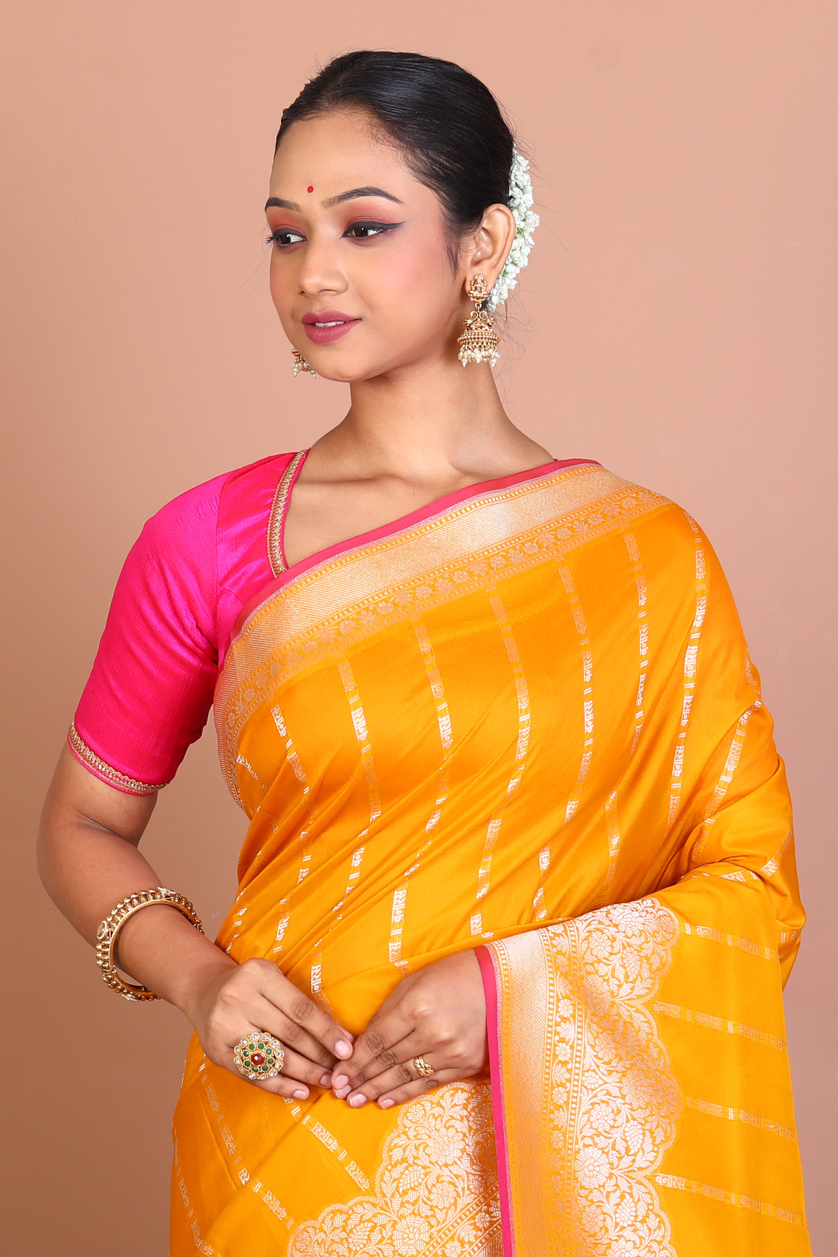 Mustard Semi Katan Saree - Keya Seth Exclusive