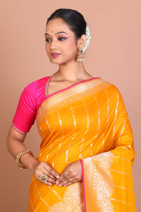 Mustard Semi Katan Saree - Keya Seth Exclusive