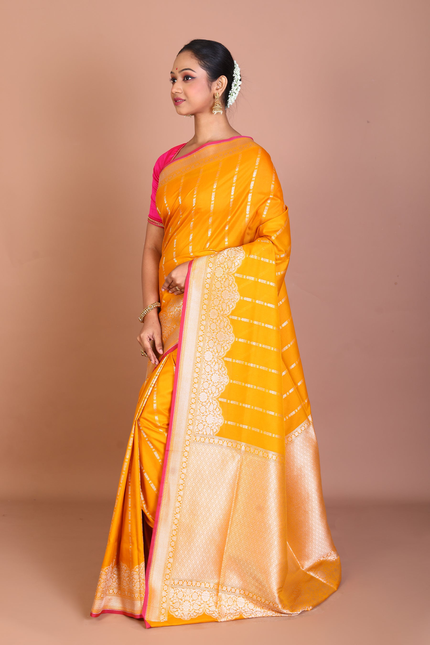 Mustard Semi Katan Saree - Keya Seth Exclusive