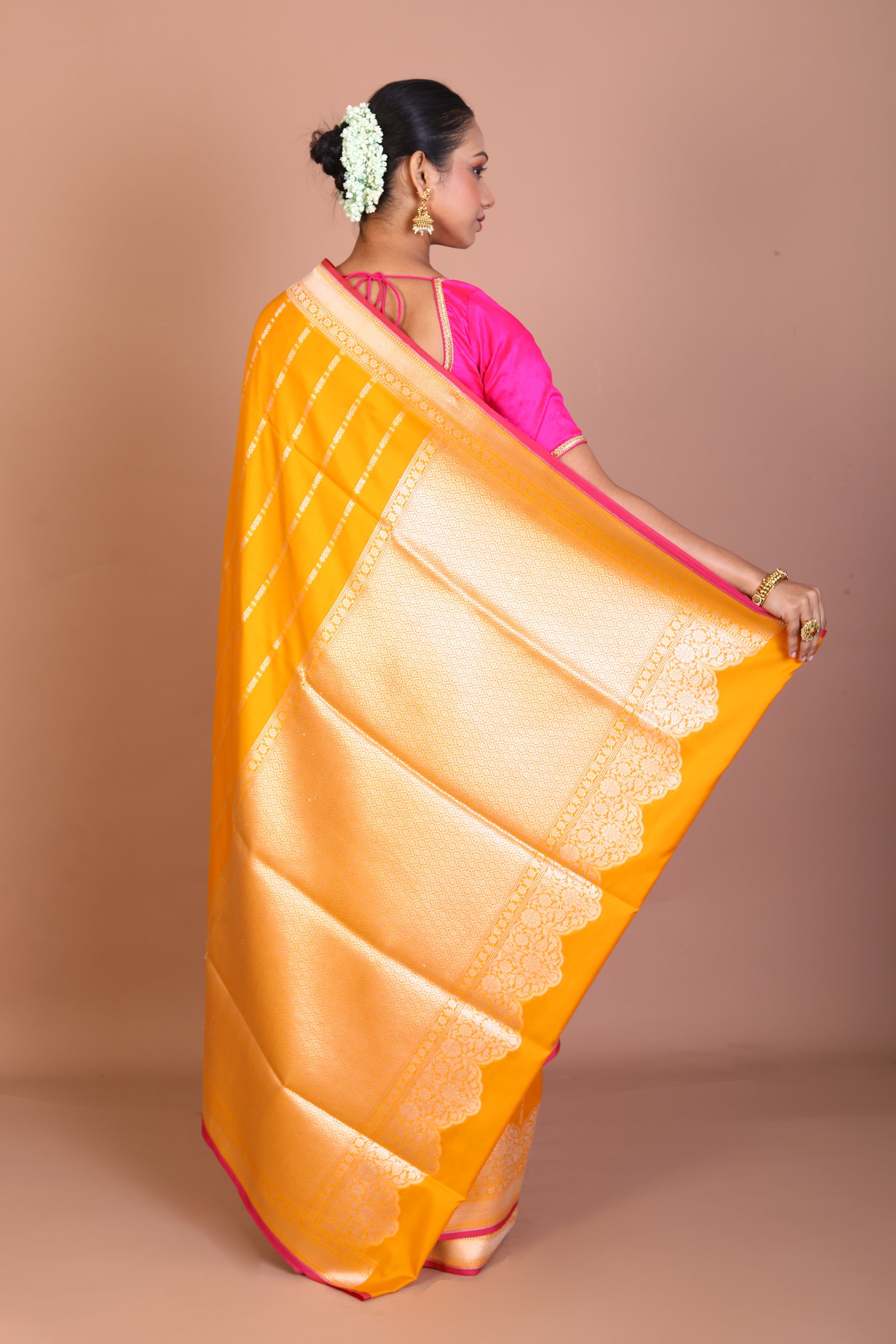Mustard Semi Katan Saree - Keya Seth Exclusive