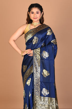 Navy Blue Blended Art Silk Saree with Blouse Piece - Keya Seth Exclusive