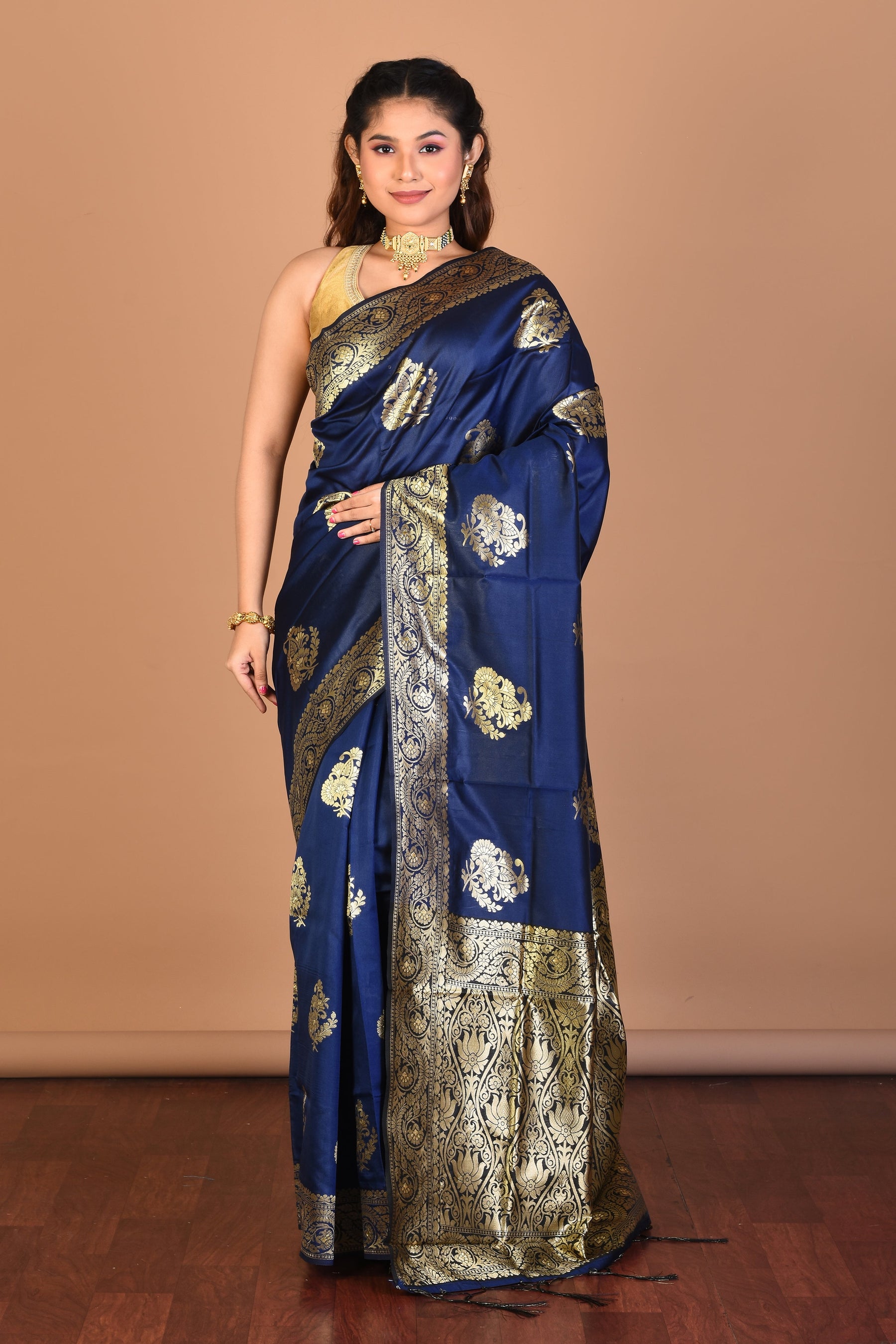 Navy Blue Blended Art Silk Saree with Blouse Piece - Keya Seth Exclusive