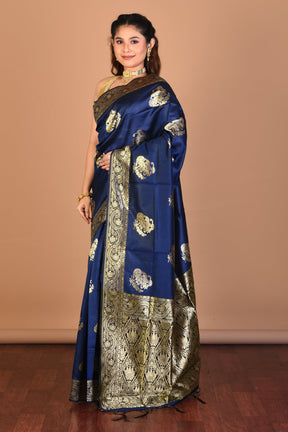 Navy Blue Blended Art Silk Saree with Blouse Piece - Keya Seth Exclusive