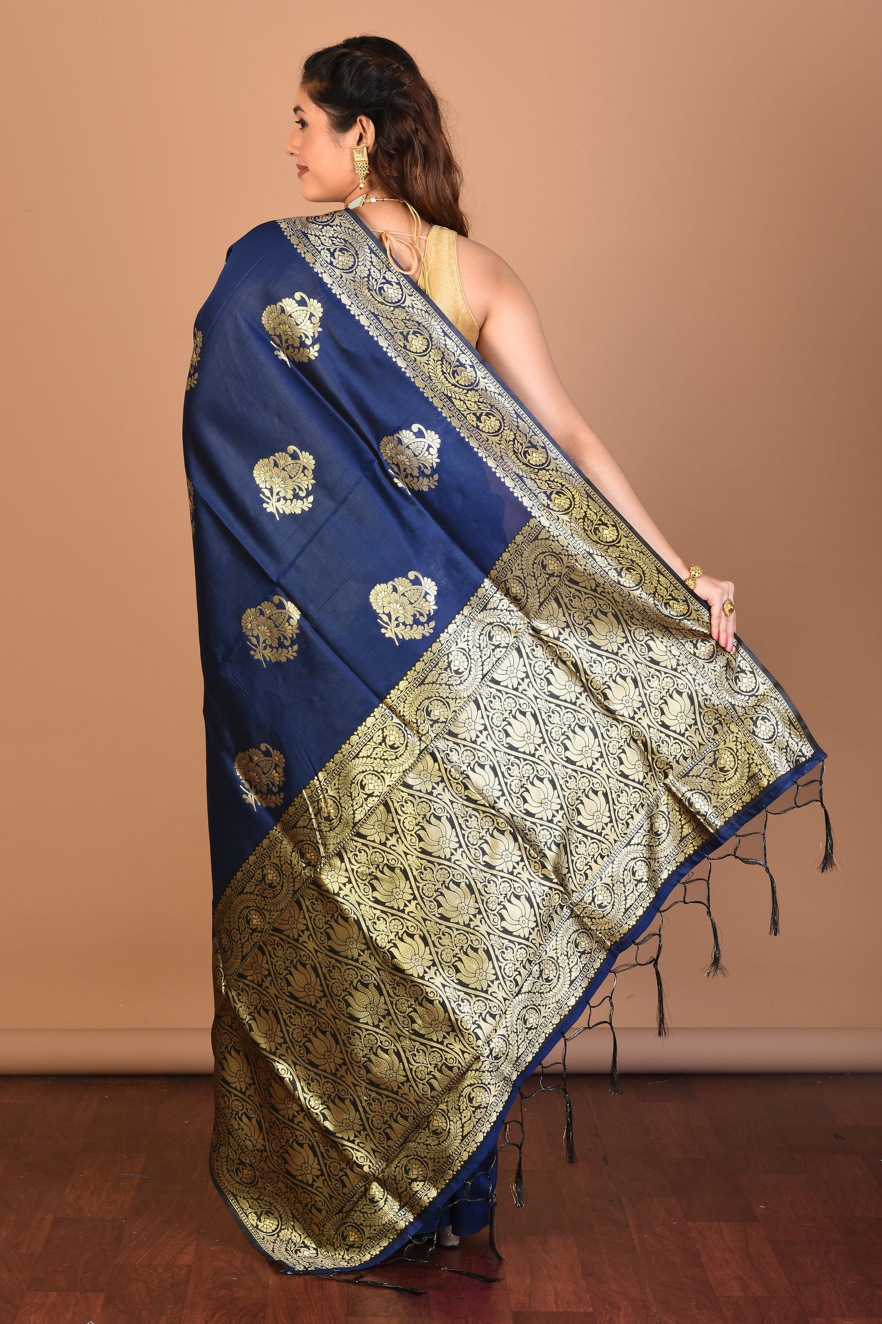 Navy Blue Blended Art Silk Saree with Blouse Piece - Keya Seth Exclusive