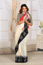 Load image into Gallery viewer, White with Ganga-Jamuna Deer Border Cotton Handloom Saree

