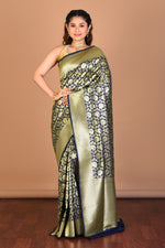 Load image into Gallery viewer, Navy Blue Blended Uppada Silk Saree with Blouse Piece - Keya Seth Exclusive
