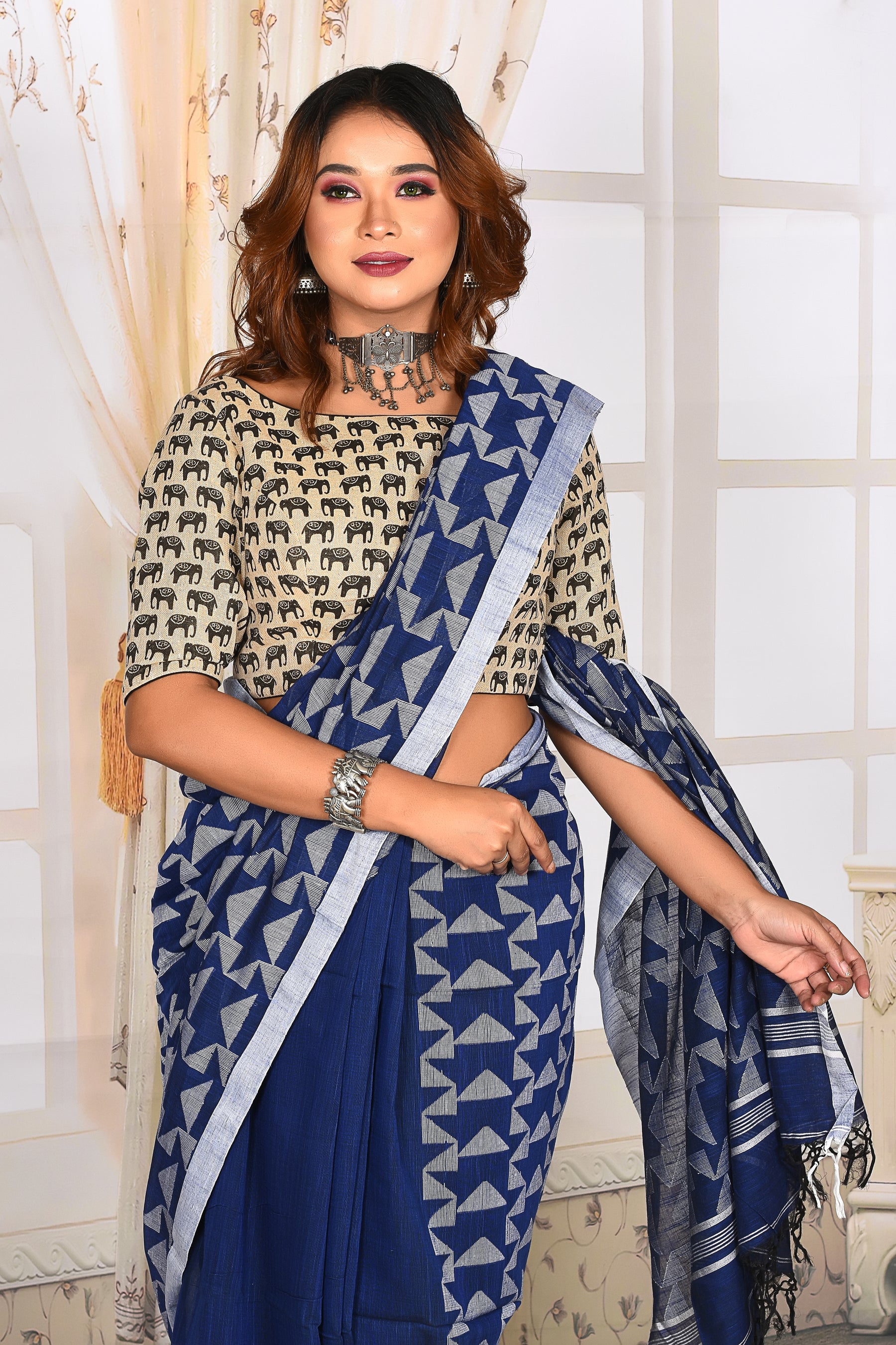 Deep Blue Khaddi Handloom Saree - Keya Seth Exclusive