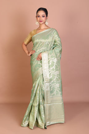 Light Green Blended Khaddi Saree - Keya Seth Exclusive